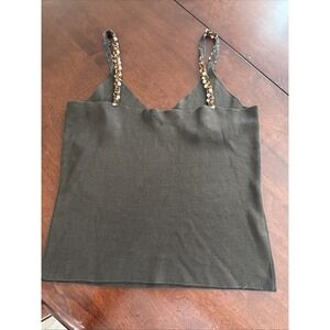 FINITY Womens 100% Silk Embellished Strap Tank‎ Top Brown Size Medium